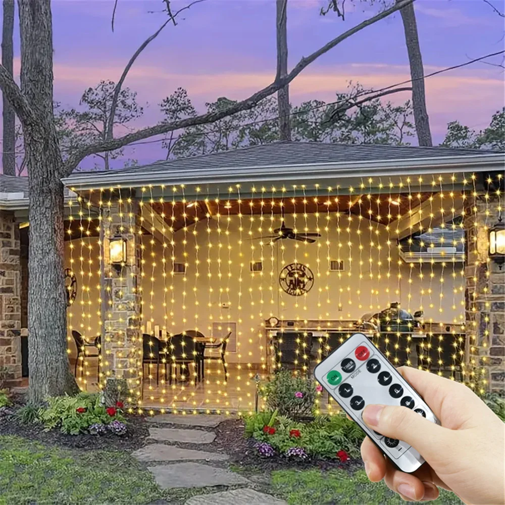 

USB-гирлянда-штора со светодиодами, 8 режимов, с пультом ДУ, для спальни, дома, декора на Рамадан, свадьбу, вечеринку, для улицы, Ид Мубарак