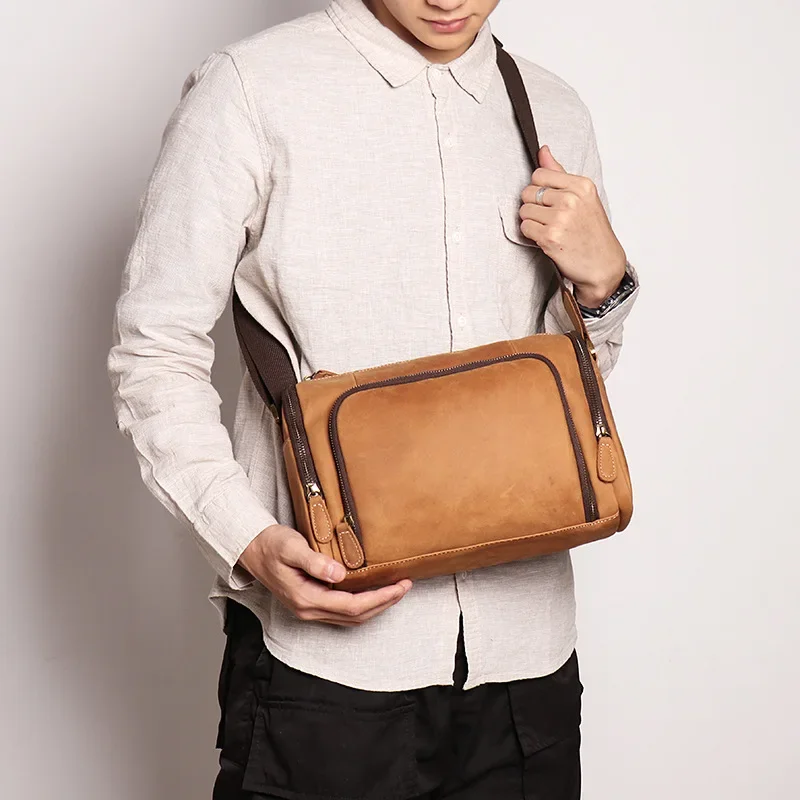 Men's Vintage Crossbody bags Genuine Leather Shoulder Bag Casual Fashion Messenger Bags Outdoor Multifunctional Cowhide bag 가방