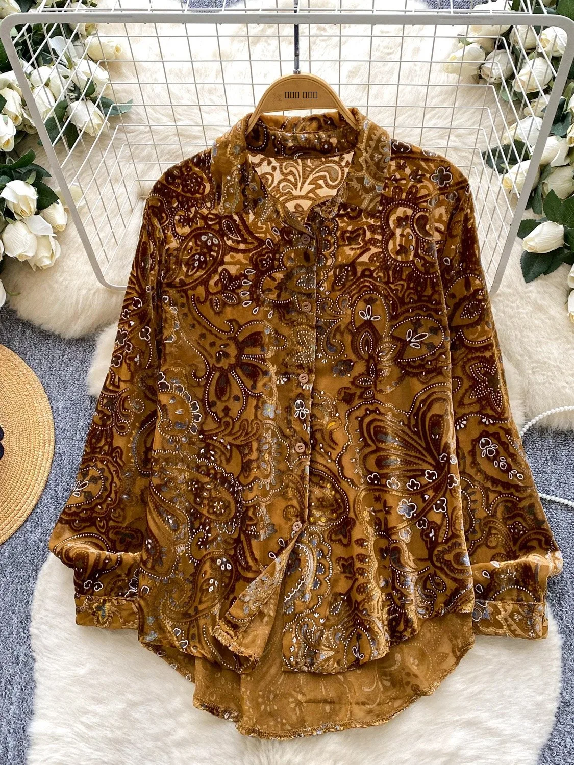 Ele Heavy Embellied Velvet Me irt المرأة فضفاضة التخسيس عادية متعددة الاستخدامات Faionable صافي irt للخريف #1