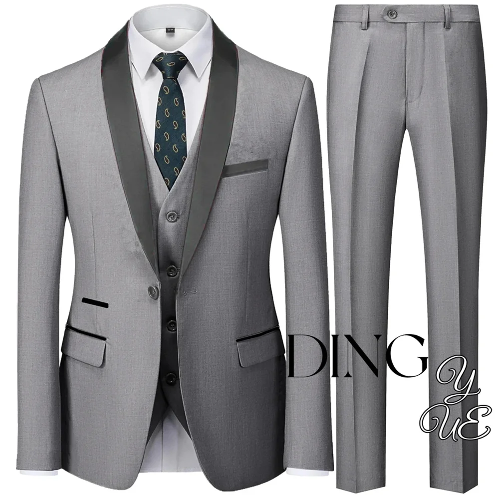 

Men Suits 3 Pieces Set Mariage Color Block Collar Jacket Trousers Waistcoat Male Business Casual Wedding Blazers Coat Vest Pants