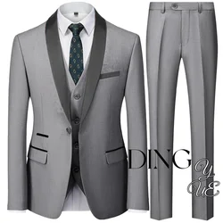 Men Suits 3 Pieces Set Mariage Color Block Collar Jacket Trousers Waistcoat Male Business Casual Wedding Blazers Coat Vest Pants