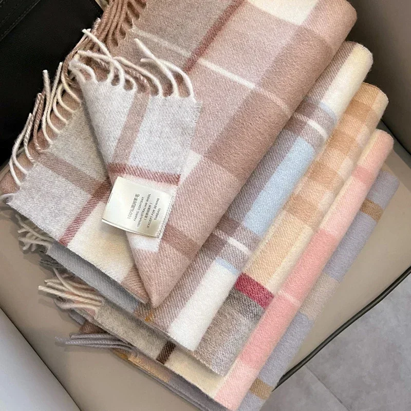 Women Scarf Autumn Winter Vintage Preppy Style Plaid Wrap Scarf Pashmina Mujer Female Foulard Shawl Wrap Apparel Accessories