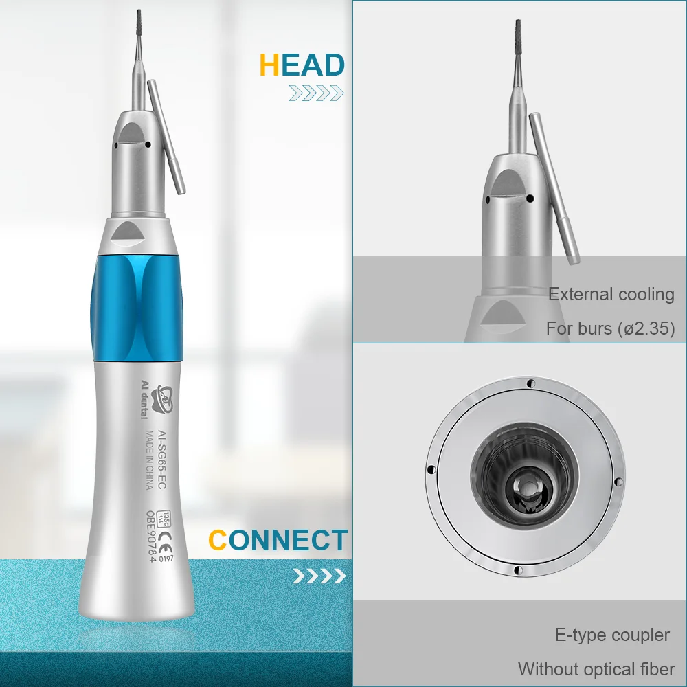 Dentra straight handpiece AI-SG65-EC 1:1 direct drive HP burs implant hand piece external cooling spray for Dentist laboratory