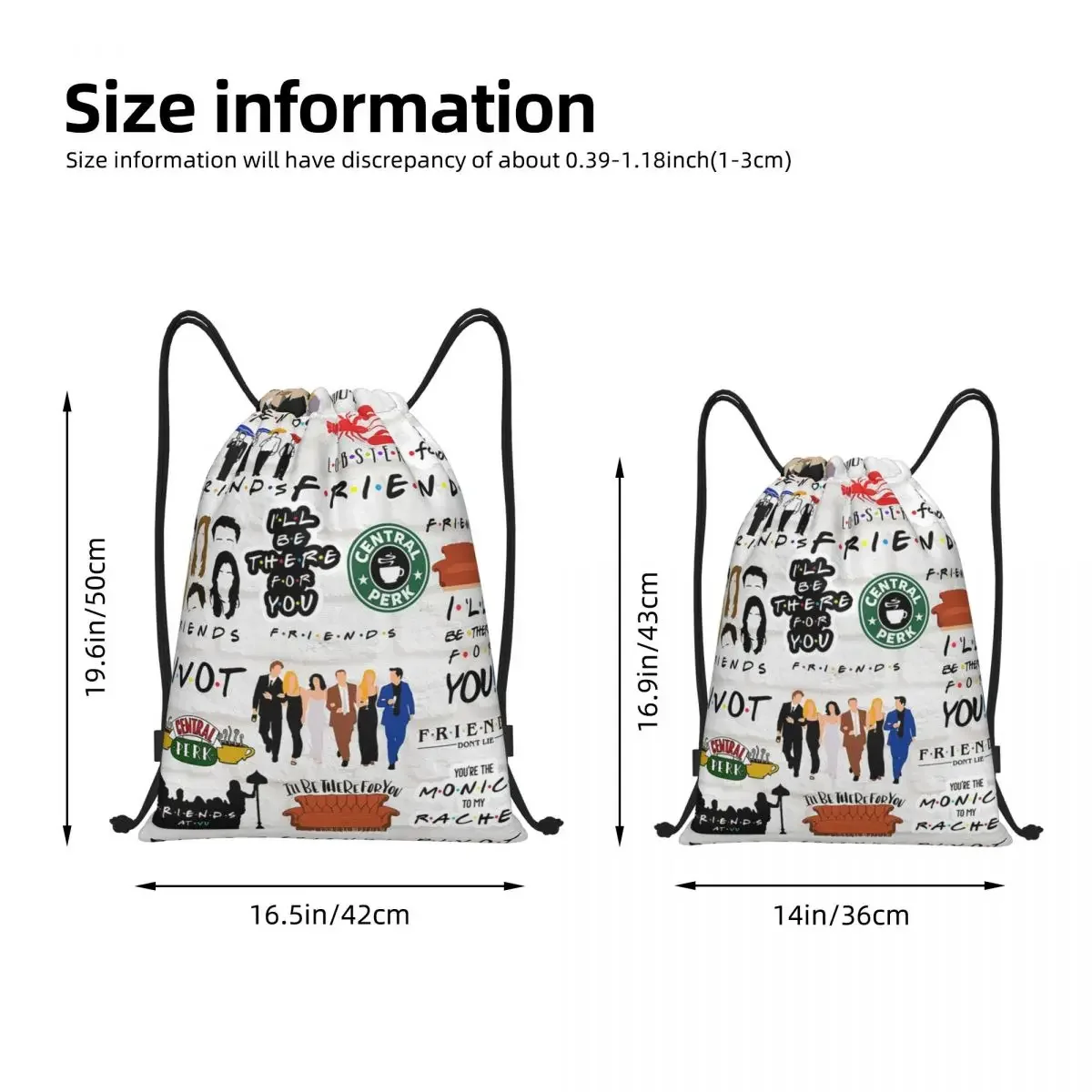 Friends Central Perk TV Bag Drawstring Backpack Sports Gym Sackpack Cartoon String Bags for Running