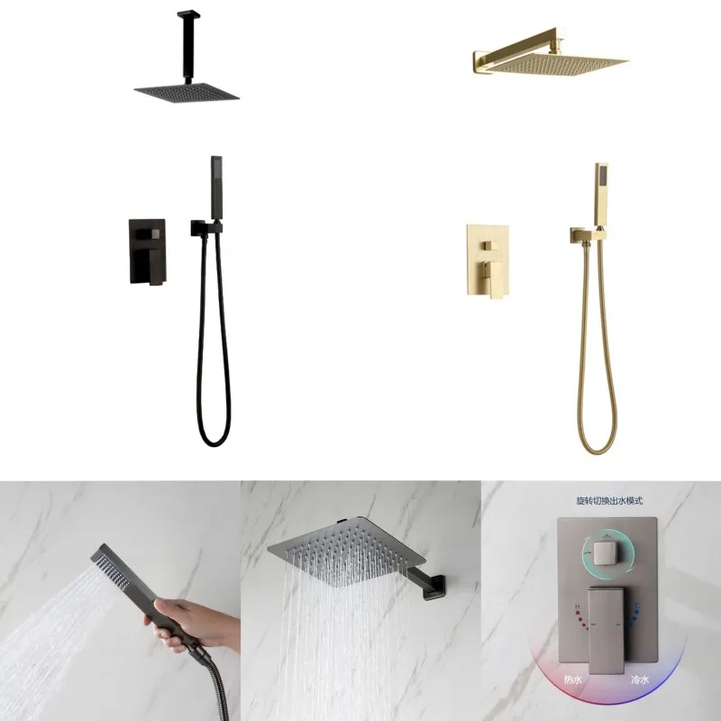 Brass Shower System Bathroom Waterfall Bath Shower Faucets Set Cabezal De Ducha Wall Mount Mixer 12 Inch Tap With Handshower