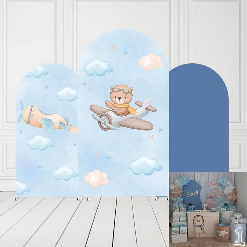Mehofond Custom 2-Sided Travel Adventure Pilot Airplane Birthday Party Baby Shower Cover Chiara Arch Background Decor Backdrop