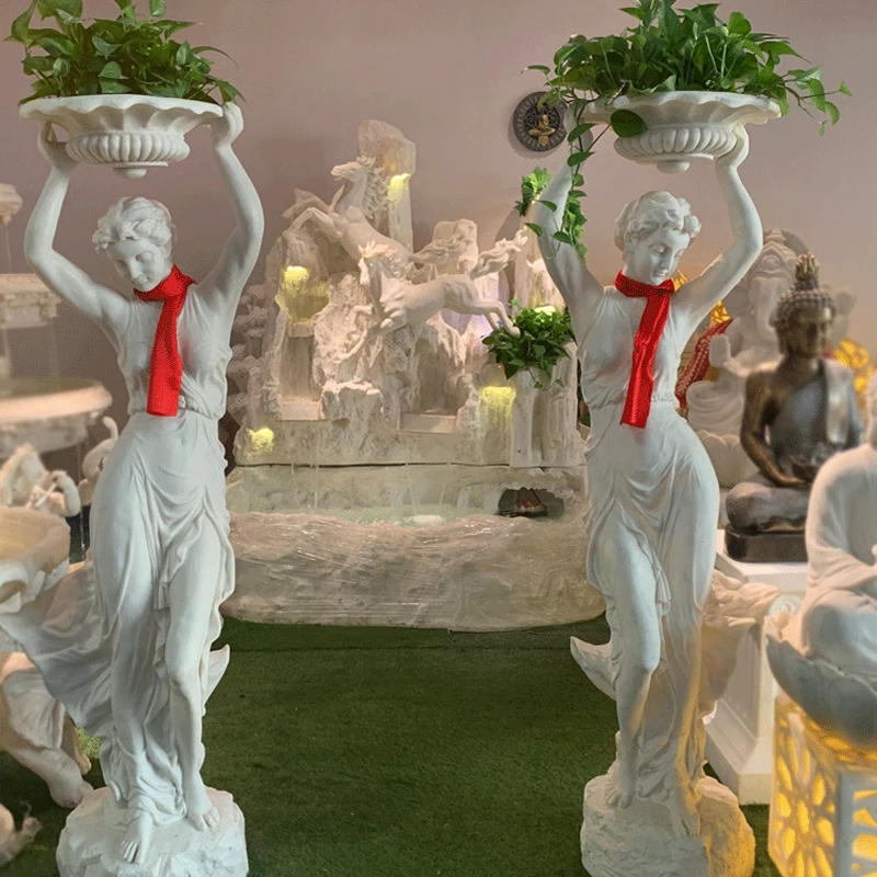 Left and right maid White Marble glass fiber reinforced plastic figure sculpture villa garden decoration sculpture