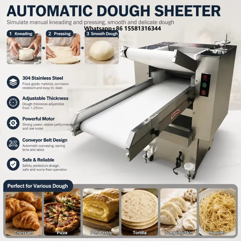 Electric High-Speed Pasta Maker Noodle Macaroni Pasta Making Extruder Machine for Bread Pizza Automatic Dough Rolling Machine