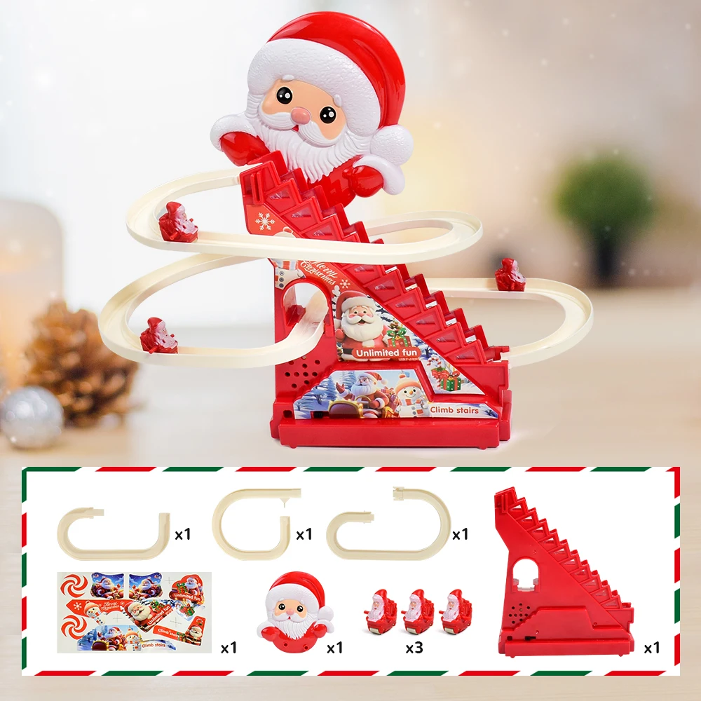 Santa Christmas Roller Coaster Track With LED Lights And Music,Christmas Slide Toy Electric Track Slide Roller Coaster Playset
