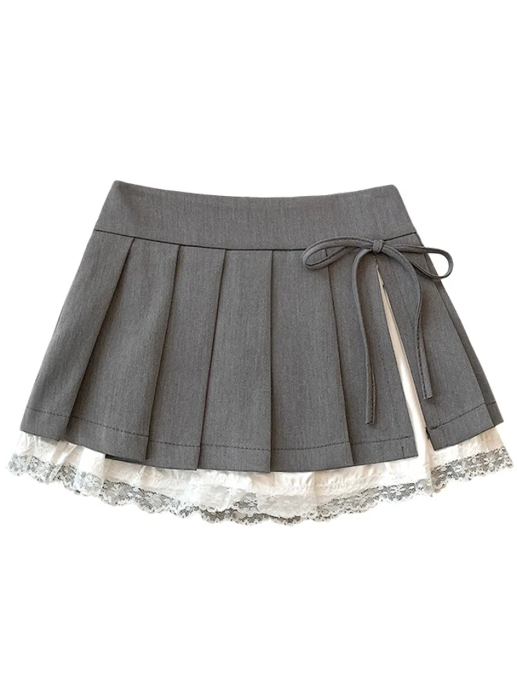 High Waist A-Line  Skirt with Lace Patchwork ort Pants Design Summer Thin Sense Split Pleated Skirt Sexy Girl f Body...