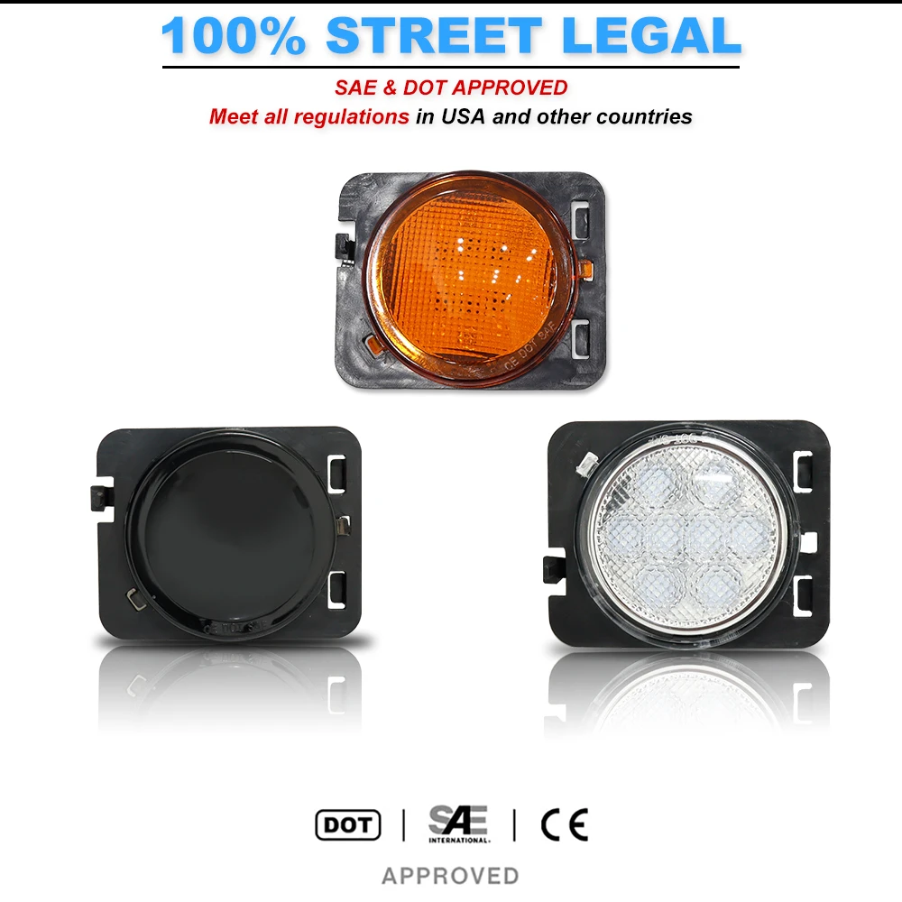 2PCS For Jeep Wrangler JK or JK 2007-2017 Amber Yellow LED Side Marker Lights/Fender Flare Lamps Unlimited Turn Signal Lights