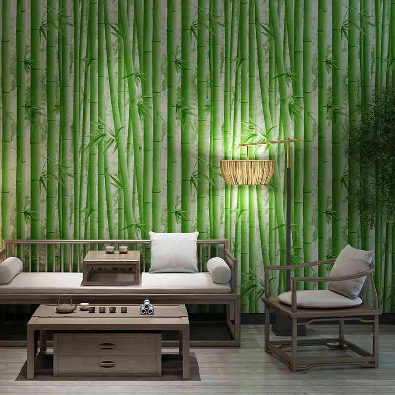 Imagem -03 - Green Bamboo Forest Wallpaper para Bar Papel de Parede Impermeável Chá Retro Japonês Restaurante Chinês 3d