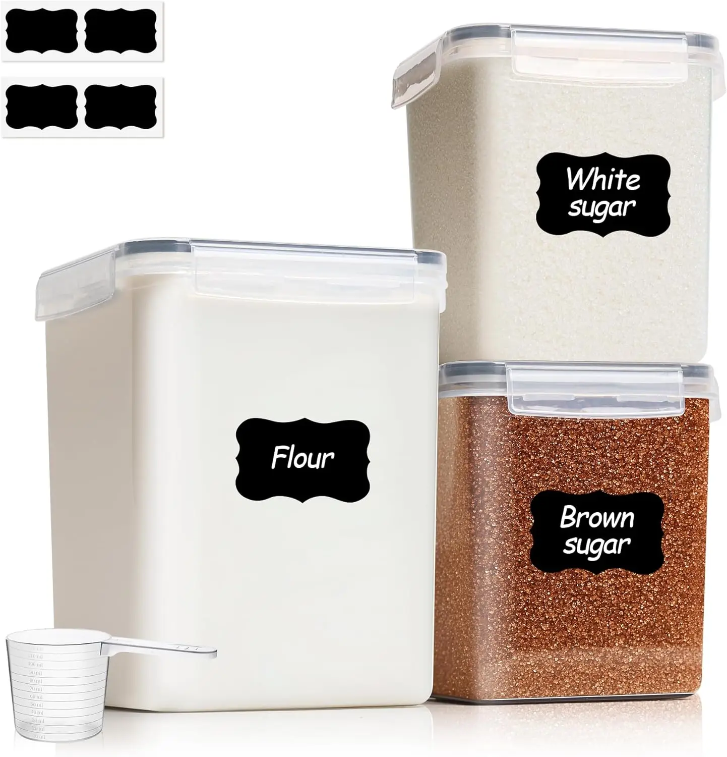 

3-Piece Airtight Food Storage Containers Set (5.2L & 2x2.5L) with Lids, Kitchen Pantry Organizers for Rice, Flour, Sugar