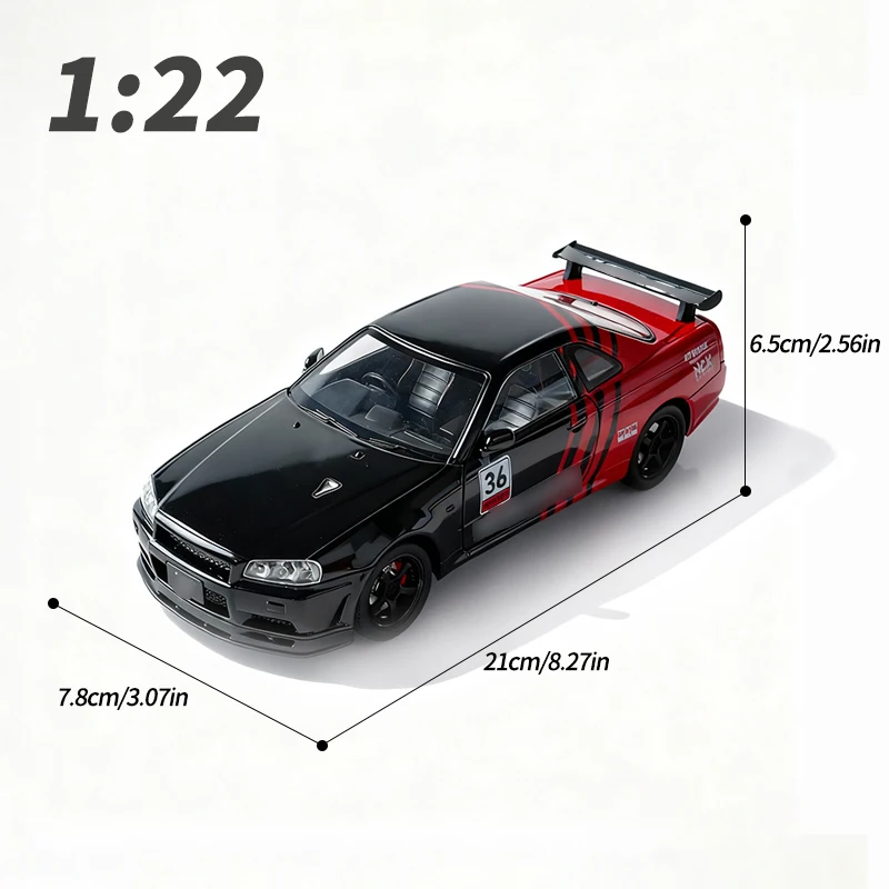 Modello di auto in lega pressofusa Gt-R, il suo regalo di Natale, modello di auto giocattolo, ornamento per auto retrò classico da collezione, auto in lega in scala 1/22