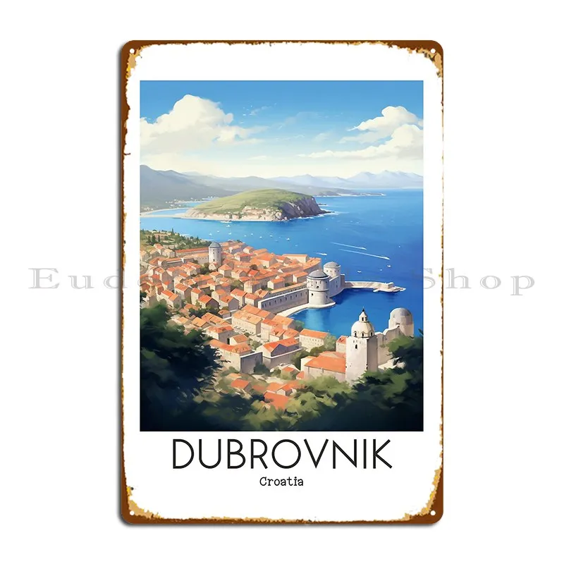 A Vintage Travel Illustration Of Dubrovnik Croatia Metal Sign Club Bar Wall Decor Living Room Designs Vintage Tin Sign Poster