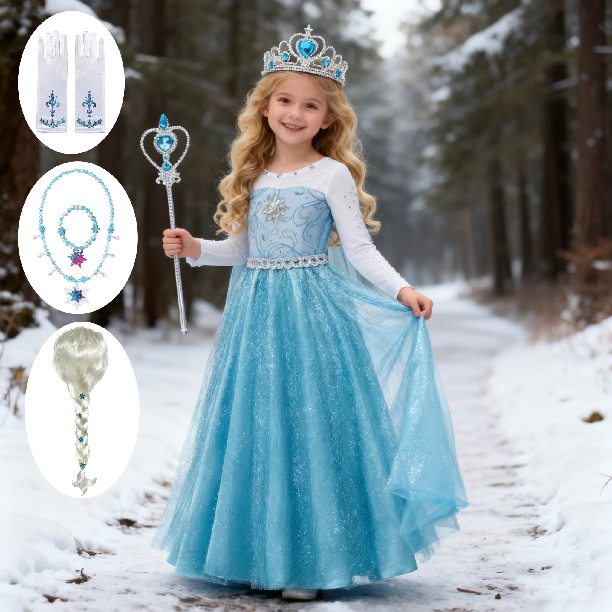 

Костюм Снежной Королевы Эльзы с длинными рукавами, платье принцессы для девочек, одежда для косплея на Хэллоуин для малышей, вечеринка по случаю дня рождения, Vesidos для От 2 до 10 лет