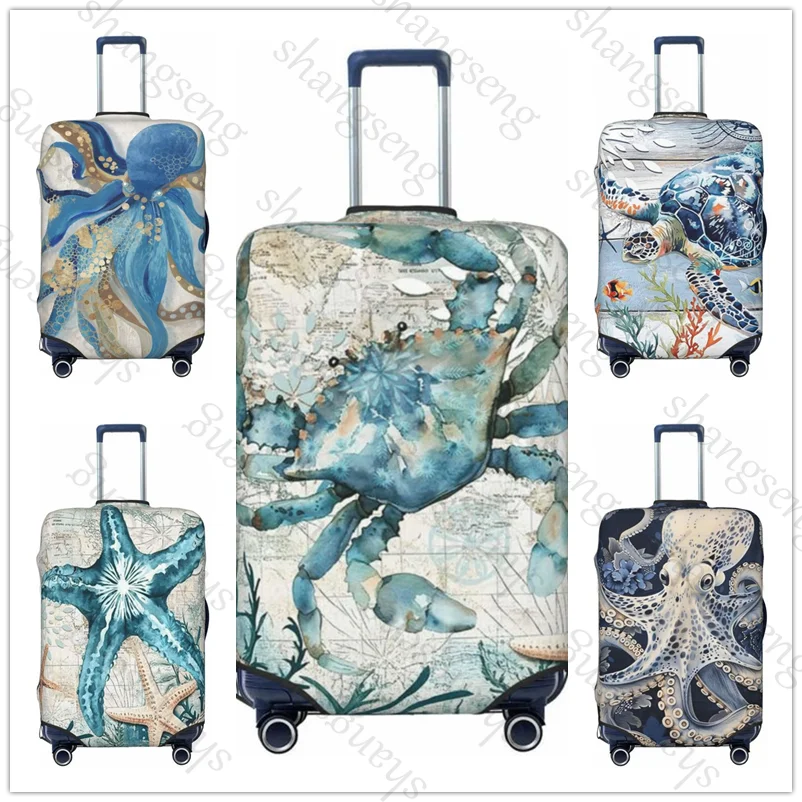 Turtle Octopus marine animal Travel suitcase protective case suitcase cover elastic protection washable Luggage cover, 18-32 in