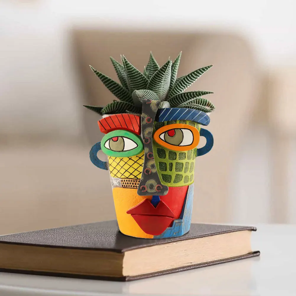 Resin Abstract Beauty Face Flower Pot Funny Face Flower Pot Art Flower Pot for Outdoor Garden Deco and Home Art Decor