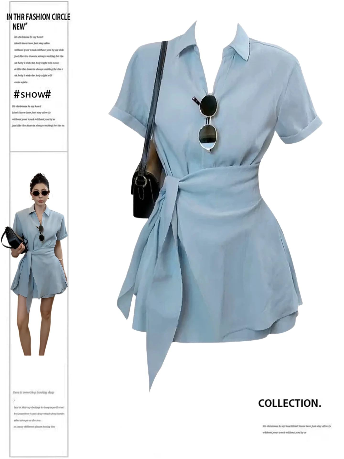 

plus Size Korean Sle Collar irt And High Waist orts Two Piece Set for Women Casual Summer Faion plus Size Clothes