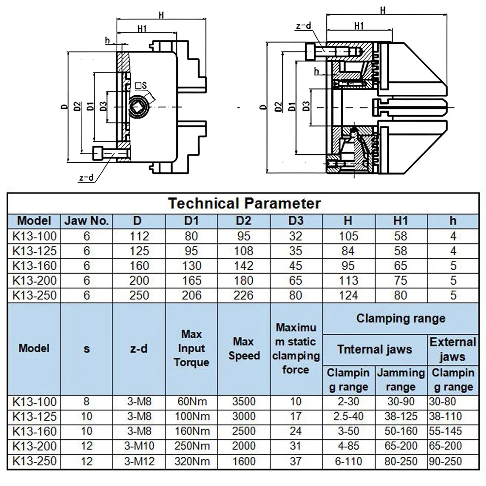 200mm 8 Inch 6 Jaw Lathe Chuck Self Centering SANOU K13-200 Hardened Reversible Mounting Tool for Drilling Milling Woodworking