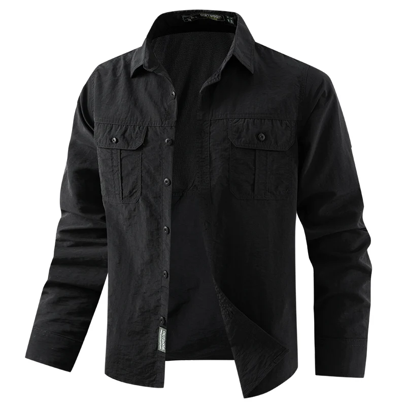 outdoor Multi pocket breathable Hiking fishing Shirt Men's Quick Drying Skin Protective Long Sleeve Work Shirt Male Tops