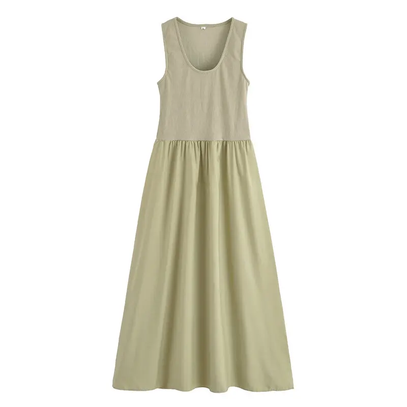 Verão 2025 Vestido Colete de Malha F Longo Sem Mangas Design em Camadas Estilo de Trabalho Peça Única Outro Material 00%