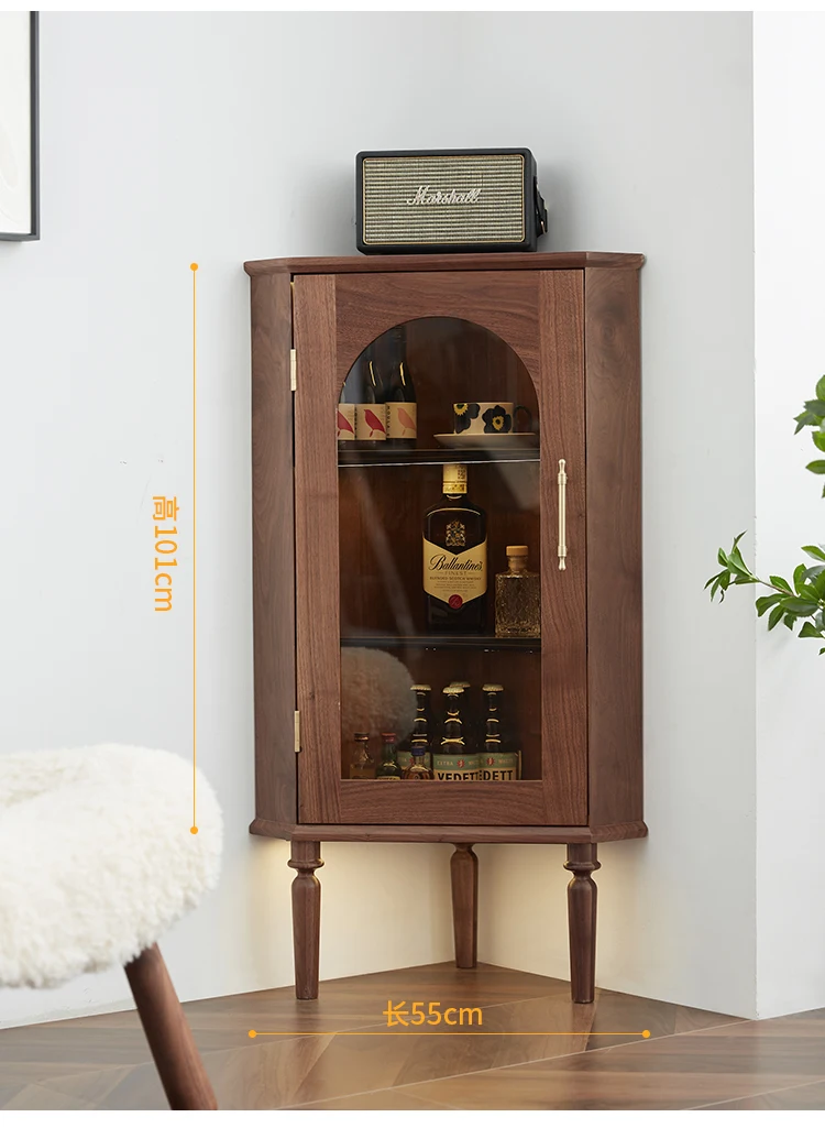 Black Walnut Triangle Cabinet Solid Wood Corner Cabinet Guest Restaurant Corner Vintage Wine Cabinet