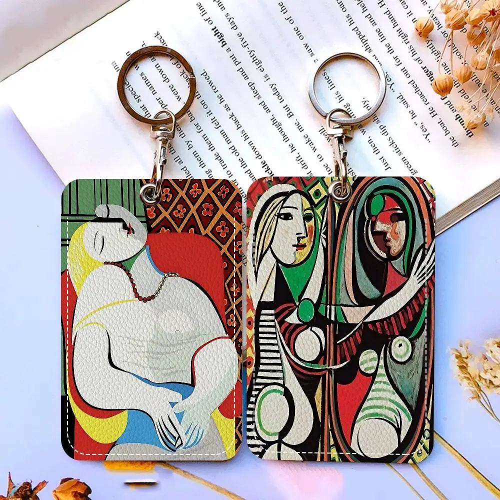 Pablo Picasso Famous Artwork Collection Style PU Access Card Holder With Keychain - Executive Protection For Bank Card,Subway