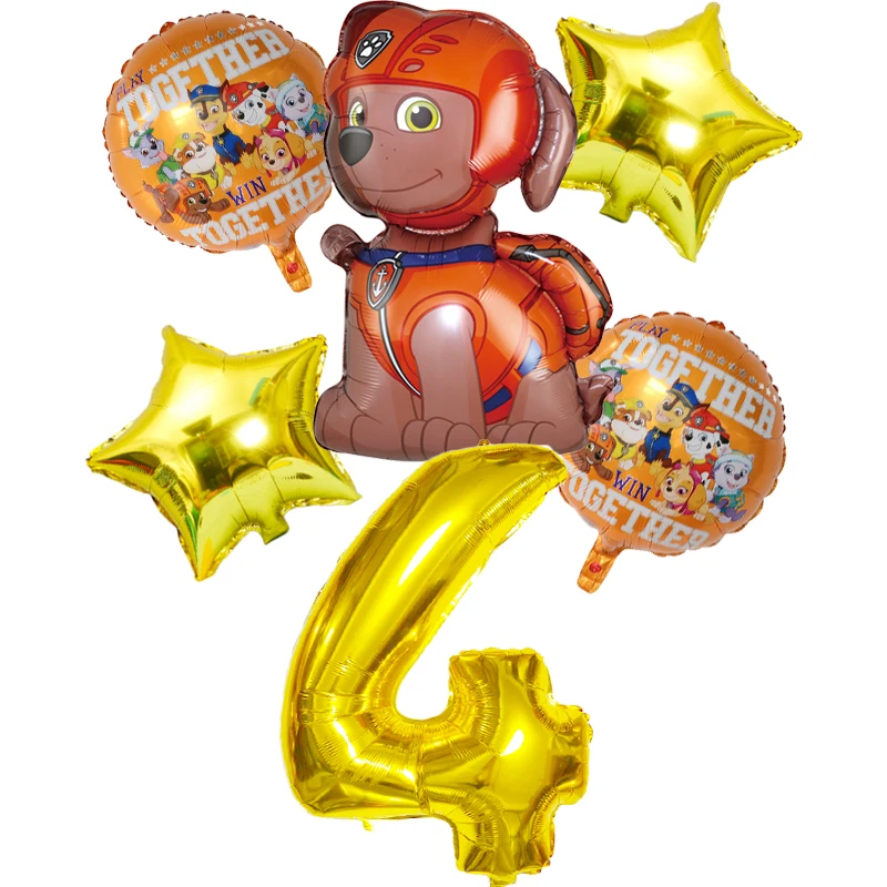 6pcs 새로운 발 순찰 생일 풍선 세트 라이더 록키 주마 에베레스트 알루미늄 호일 풍선 어린이 생일 장식 기사