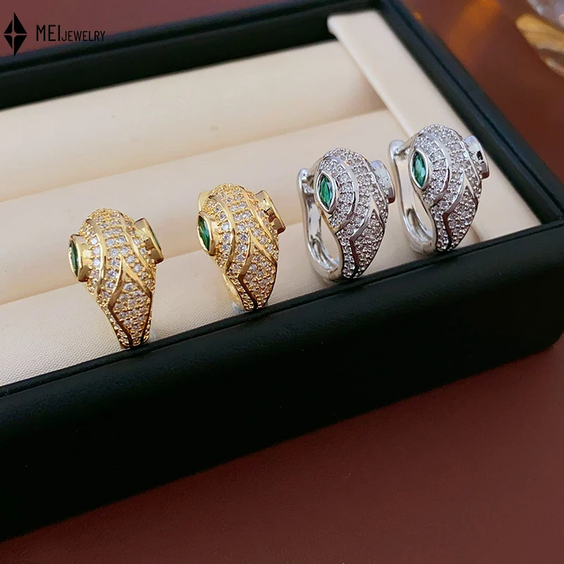 

Simple Versatile Electroplated Cubic Zirconia Snake Shaped Ear Buckle Personalized Trendy Design Earrings For Women ﻿