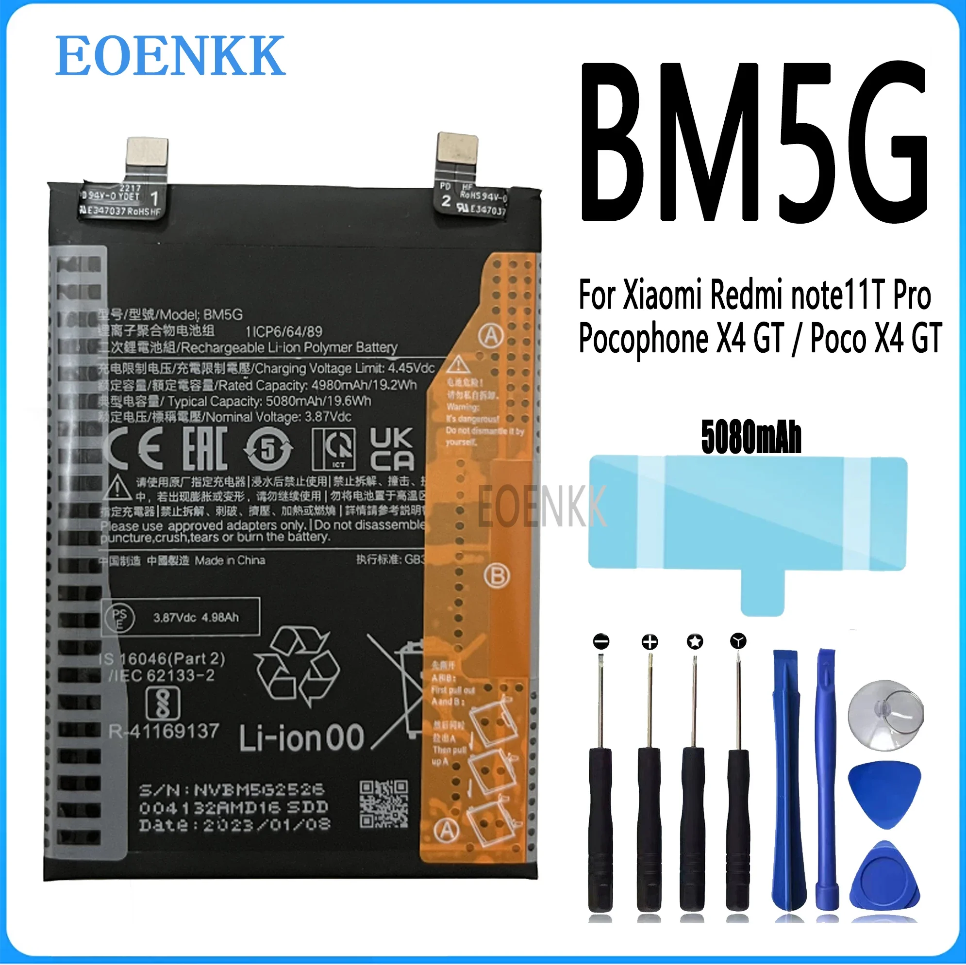 

2024 new BM5G Battery For Xiaomi Redmi note11T Pro / Pocophone X4 GT / Poco X4 GT Repair Part Original Capacity