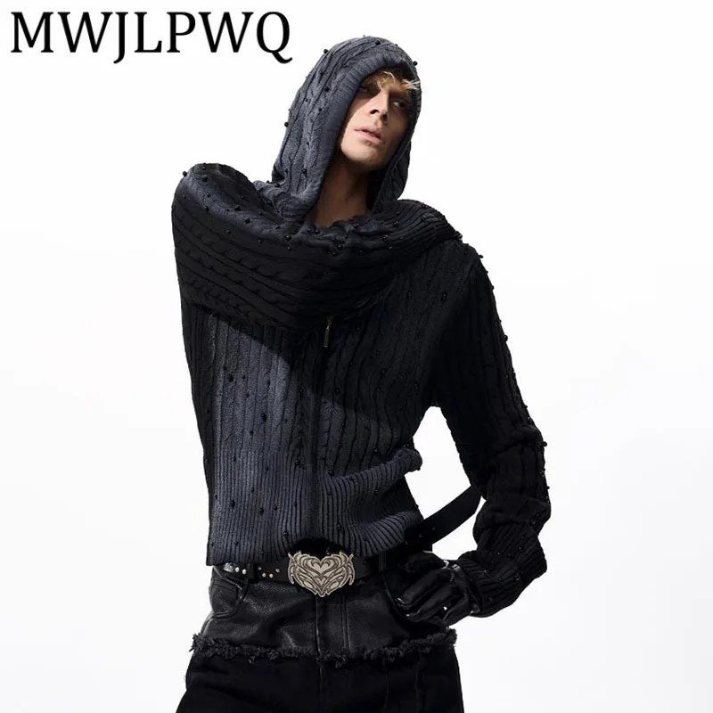 

MWJLPWQ Gradient Slim Fit Hooded Sweater Jacket For Men Autumn Winter Fashion Black Knit Zipper Elegant Knitwear Trendy 12121