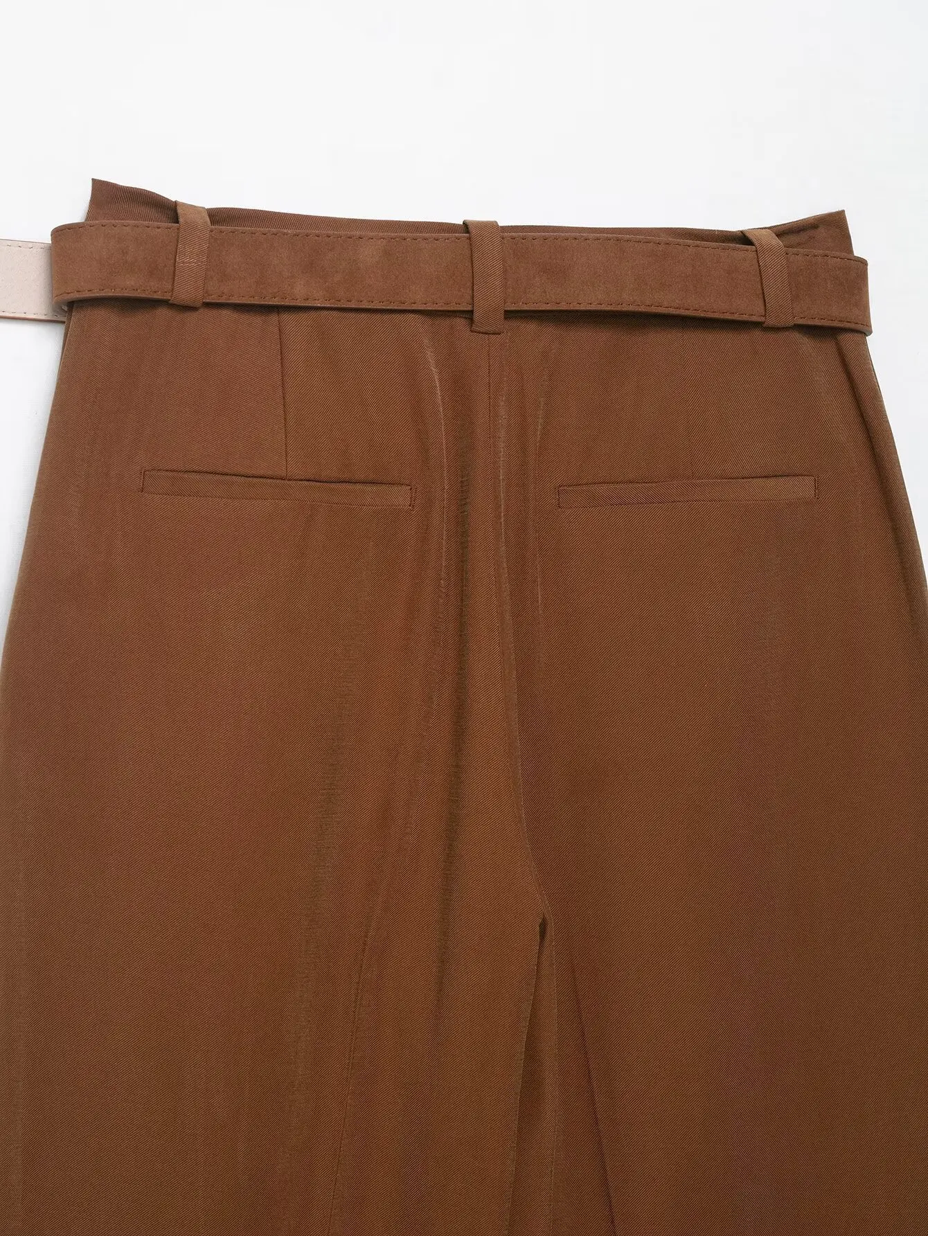 Women's High Waist Ankle Trousers Zipper Fly Belted Office Chic Fashion Pants with Side Pockets