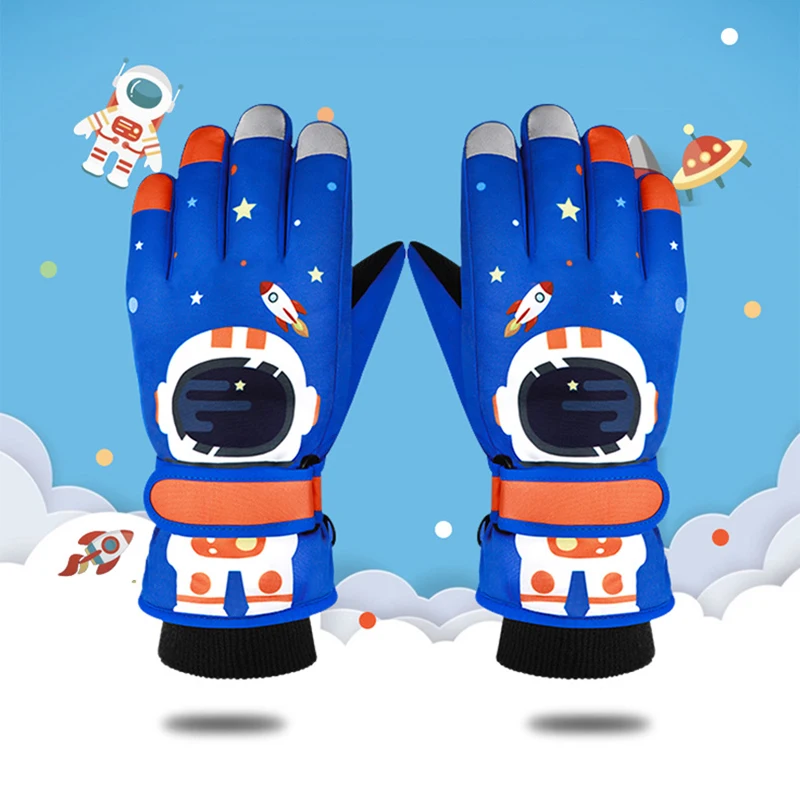 

Children Cartoon Space Astronaut Winter Warm Ski Gloves kids Snowmobile Skiing Snowboard Gloves Waterproof Gloves for boys