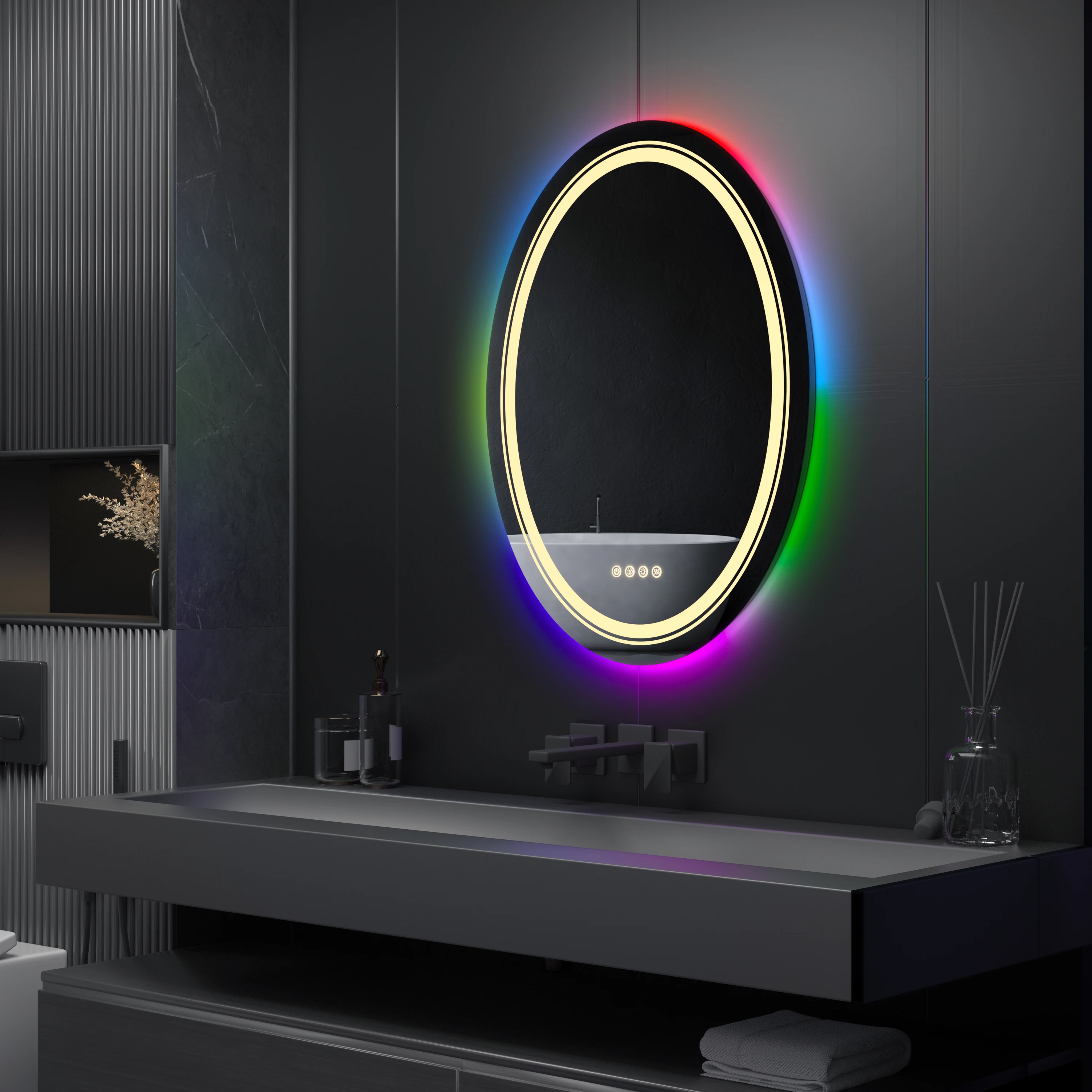 LUVODI RGB Bathroom Mirror with Light Smart Oval LED Dimmable Anti-fog Shower Mirror with Touch Screen