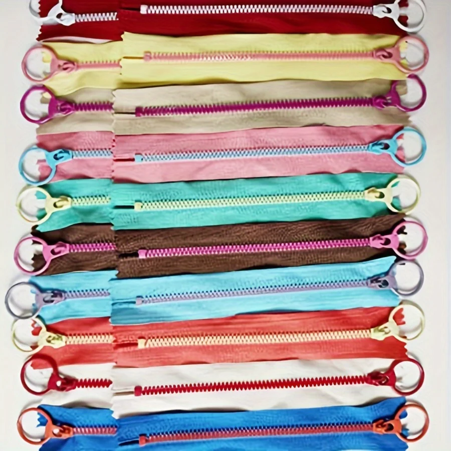 10pcs15cm-30cm mixed resin zipper, 3# closed with pull loop, durable zipper head, for sewing, crafts, bags