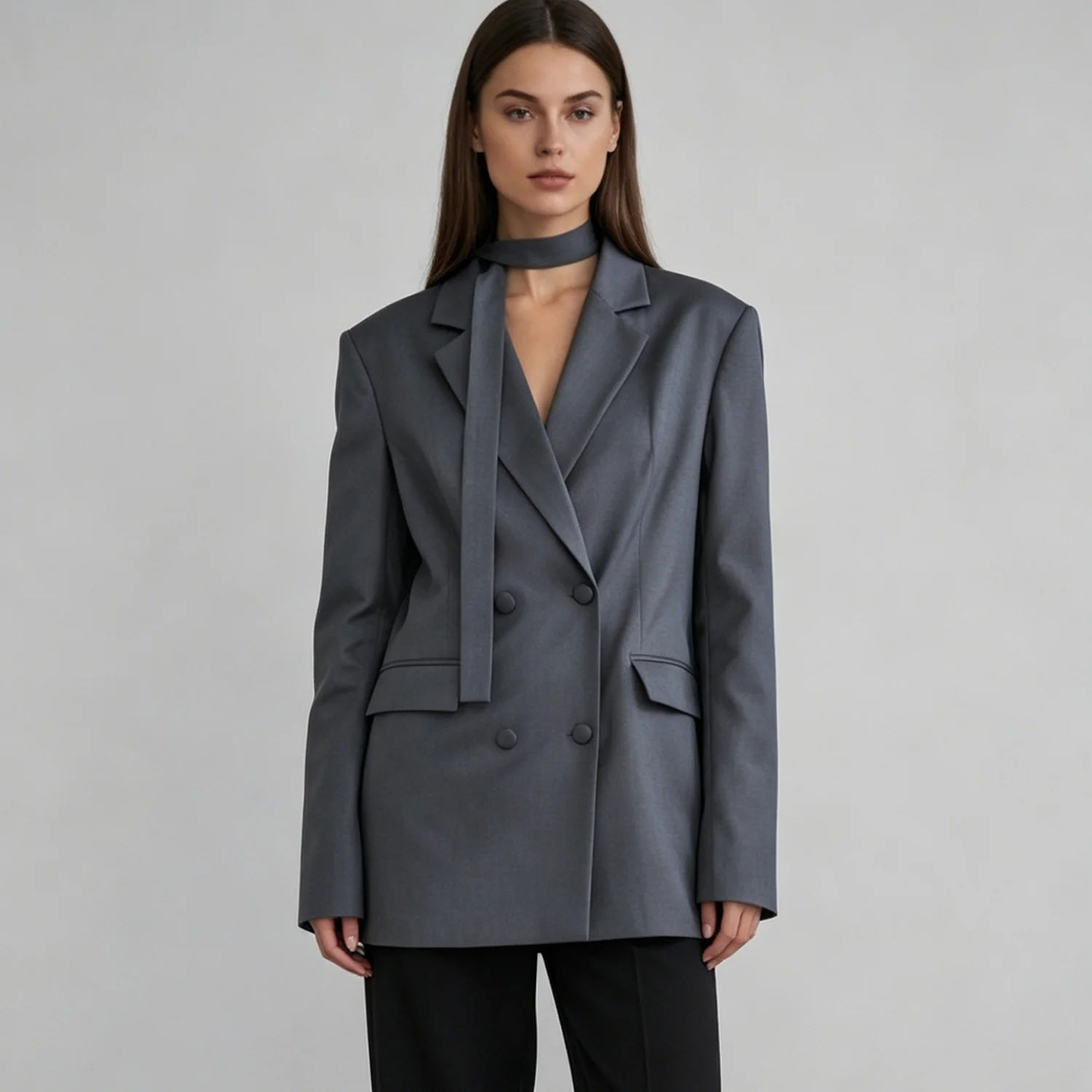 PUAL Women's Slim Blazer 2026 New Double Breasted  Jacket, Office Formal Wear, Solid Color Lapel Coat for Business Daily Commute