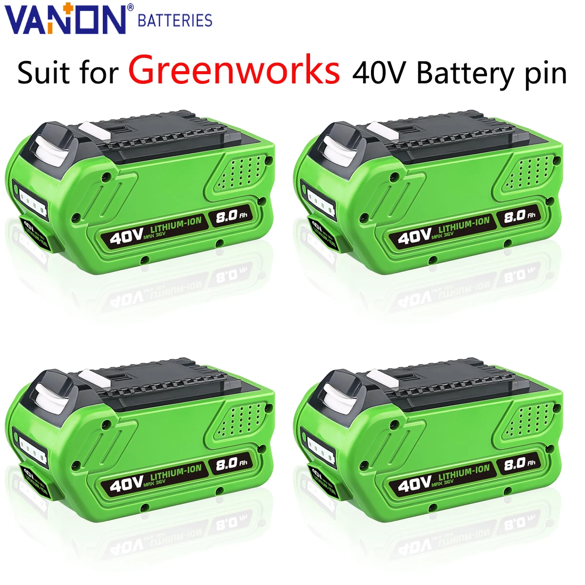 

Vanon 4Pack 29462 40V 8.0Ah G-MAX Lithium Battery Replace for Greenworks 29472 29252 20202 22262 Cordless Power Tool Battery pin