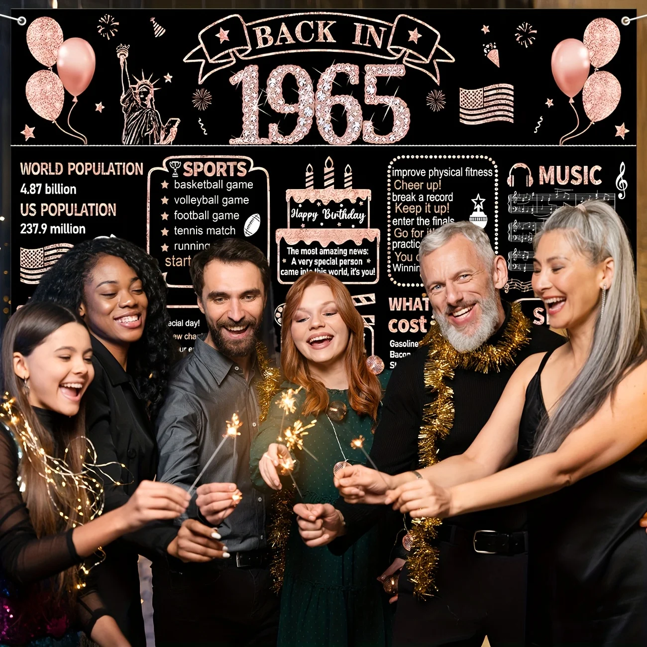 زينة حفلة عيد الميلاد الستين للنساء، ظهر ذهبي وردي في عام 1965 لافتة تصوير لعيد الميلاد بعمر 60 عامًا عتيقة