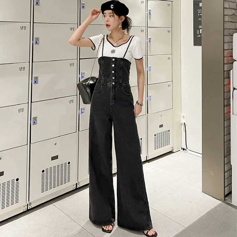 

Bla Strapba Cross Tie Design Denim Jumpsuit Women's Korean Sle Spring Autumn Winter Casual Faion Streetwear