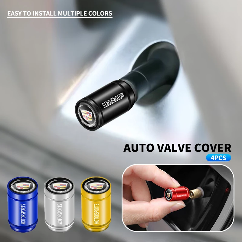4Pcs Car Wheel Hub Valve 3D Metal Dustproof Tire Valve Cap for Cadillac ATS BLS CT4 CT6 CTS ESCALADE STS XLR XT4 XT5 XTS SLS