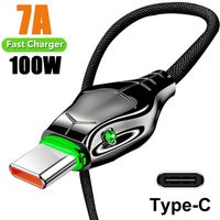 7A USB Type A To Type C Cable 100W 2M/3M Type C Fast Charger Cable Snakehead with Green Light for Sumsung/ HUAWEI