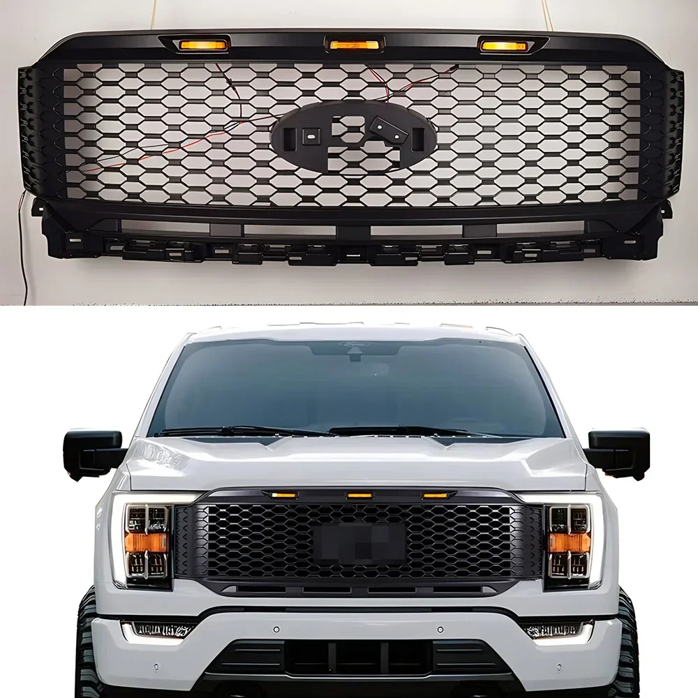 

For Ford F150 F-150 Raptor 2021 - 2023 With Light Radiator Protection Cover Front Bumper Grille Modification Pickup Truck Parts
