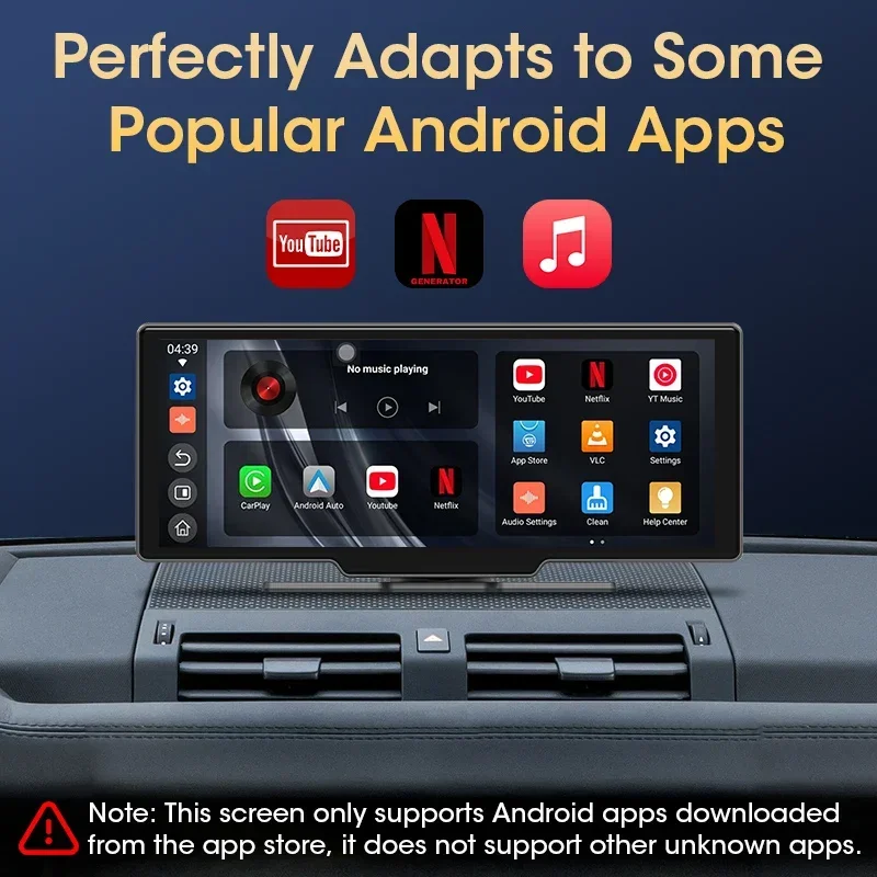 شاشة ذكية محمولة تعمل بنظام Android مع CarPlay اللاسلكي وAndroid Auto، تدعم مشغل الوسائط المتعددة لراديو السيارة Youtube Netflix Spotify #2