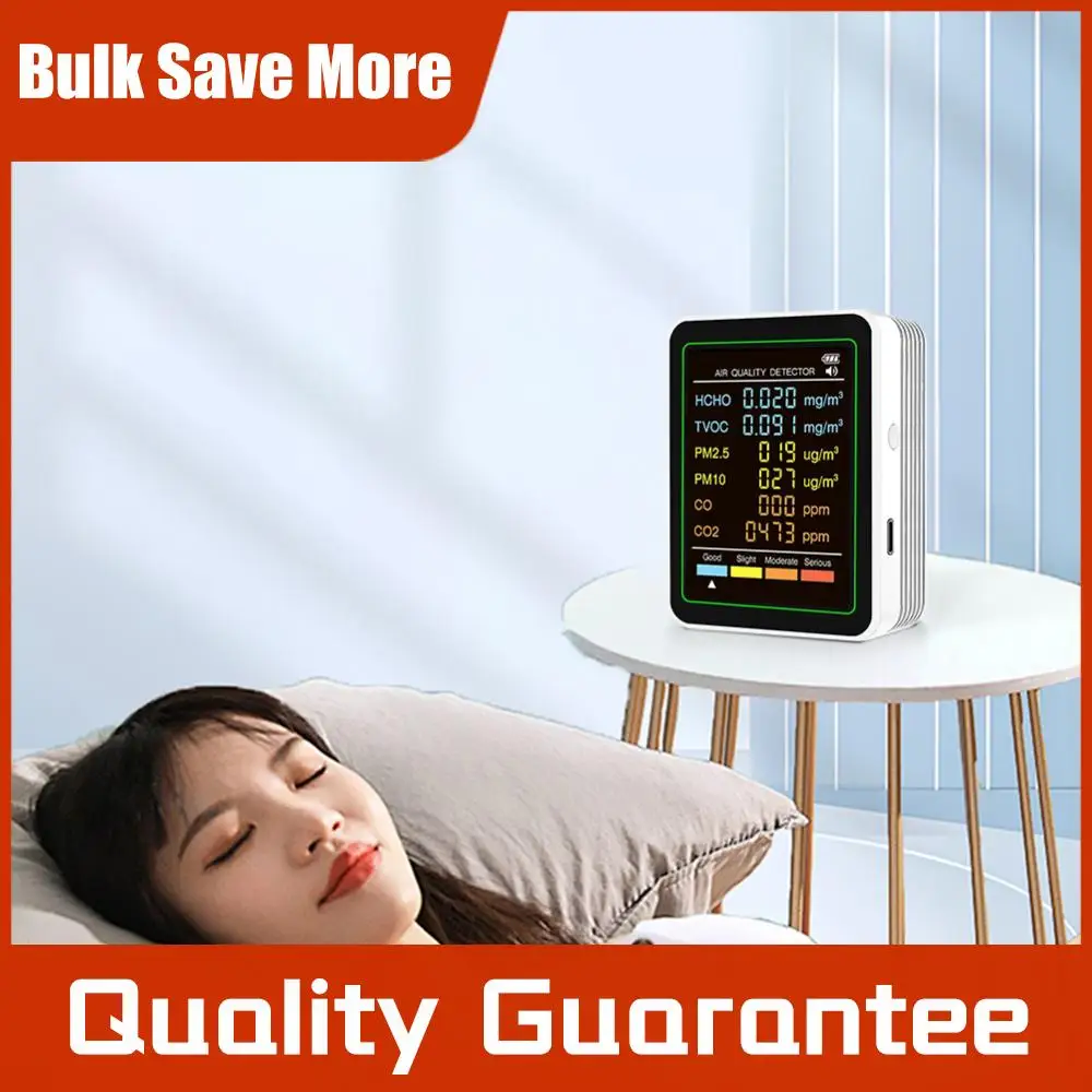 6-in-1 Air Quality Monitor Real-Time Air Quality Tester Portable Temperature Humidity Detector for Office School & Hotel