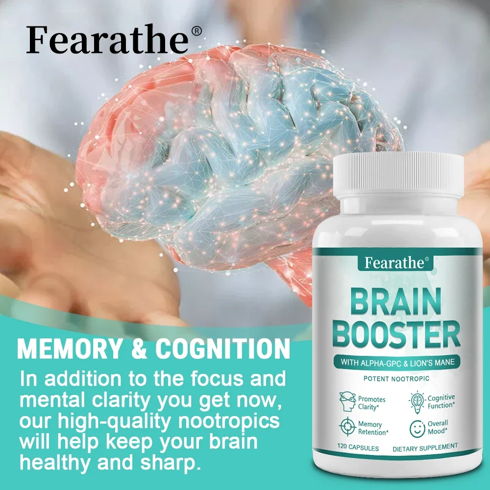 Brain Supplements - Brain Booster for Attention, Memory and Mood - Alpha-GPC, Lion\'s Mane Mushroom, Ginkgo Biloba and Purslane