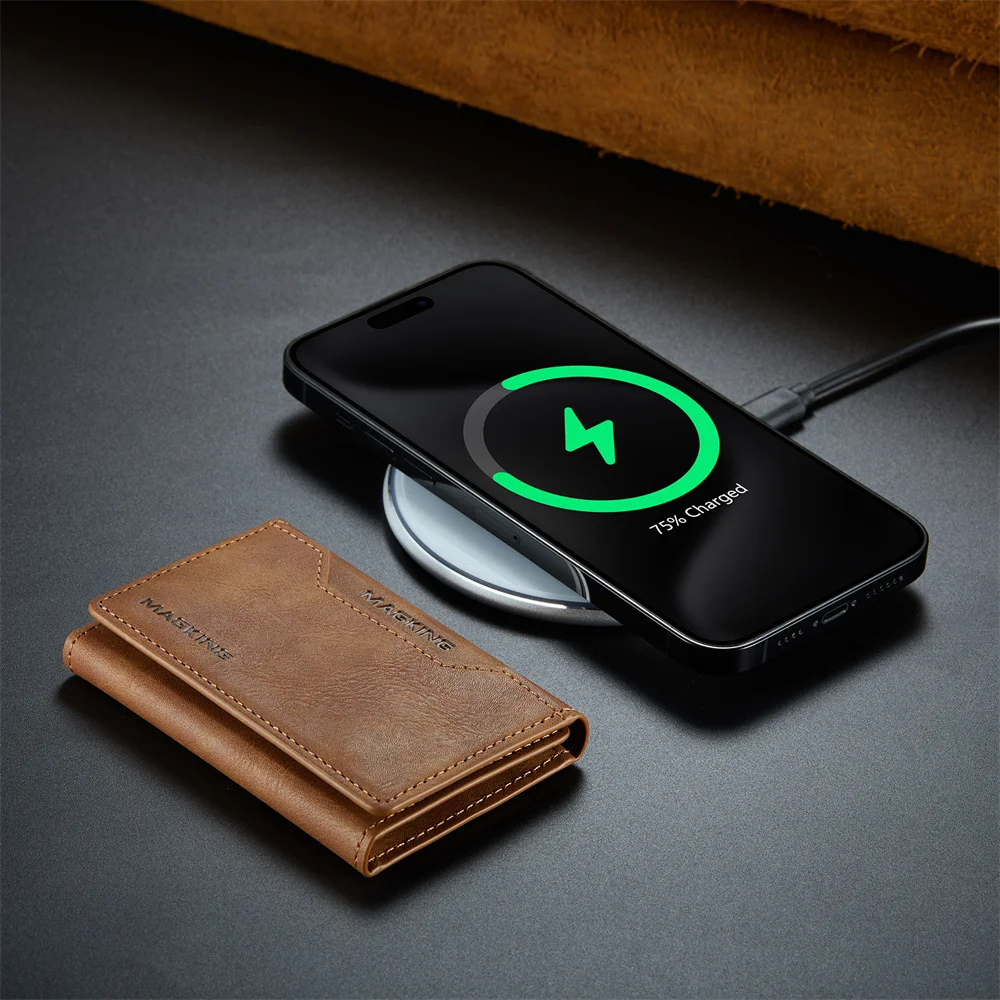 Magnetische Geldbörse für iPhone 16/15/14/13/12 Serie, leichter Telefonständer, verstellbarer Kartenhalter aus Leder, Mag-Safe-Tasche