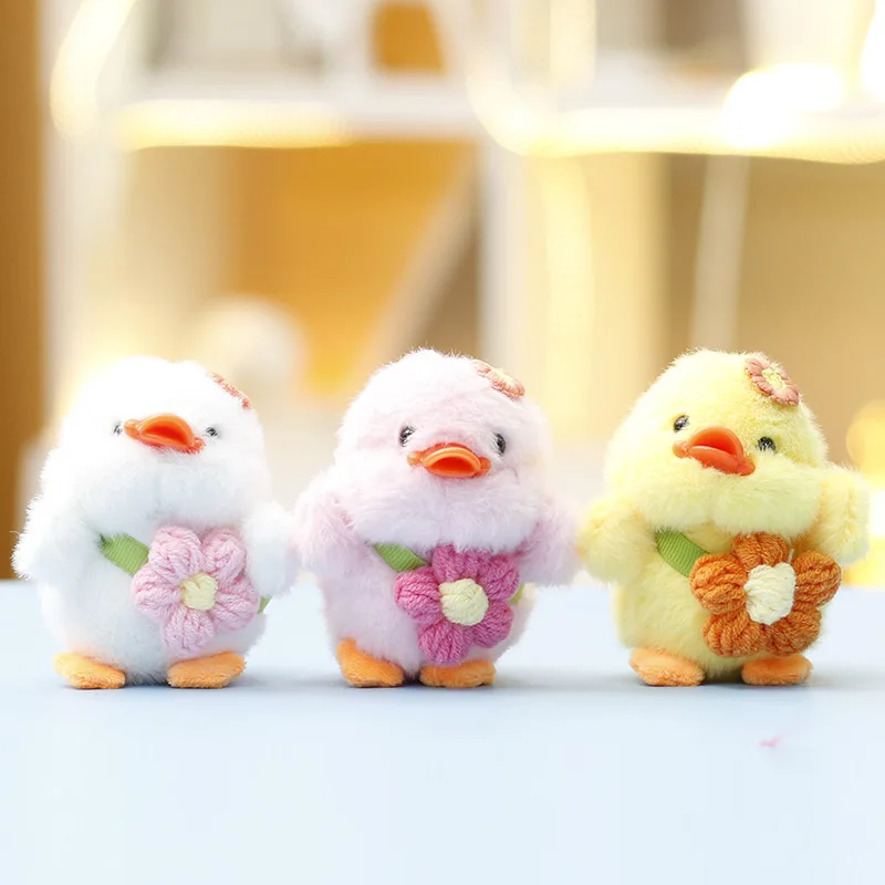 Plush Flower Duckling Cute Claw Machine Figurine Bag Charm Doll Keychain Small Pendant Perfect for Gifting To Family and Friends
