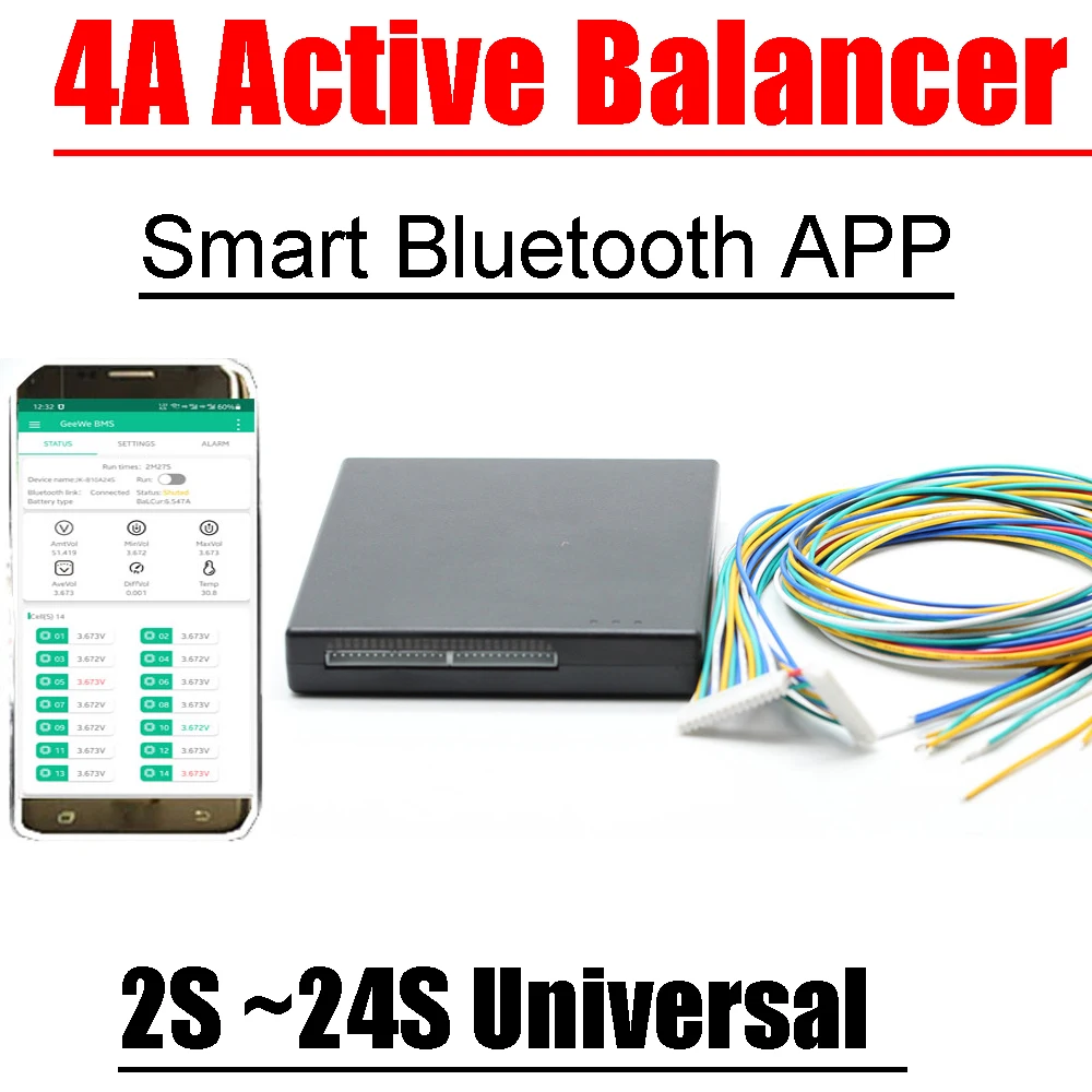 4S~24S 4A Active Balancer Smart Bluetooth 8S 14S 16S 20S 12V 24V 48V Balance Lifepo4 Lipo LTO BMS Battery Energy Equalizer Board