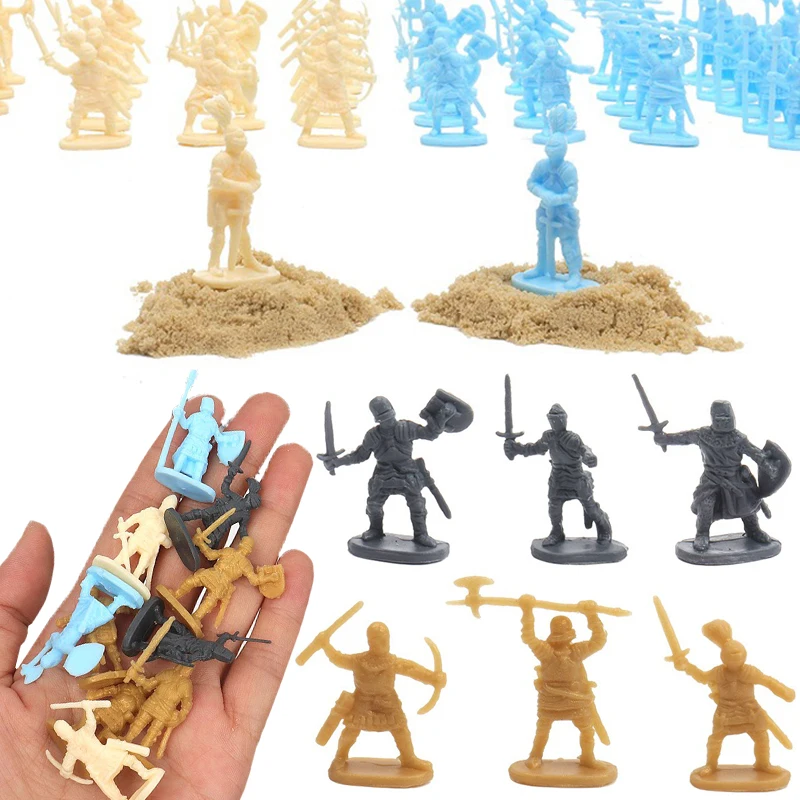 100 قطعة نموذج جنود القرون الوسطى 1:72 مقياس أزرق ذهبي رمادي أصفر وضعية متعددة مصغرة لتقوم بها بنفسك مشهد الحرب لعب الأدوار الدعائم ZYF #1